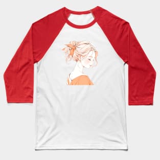 Minimalist line art pretty girl in green Baseball T-Shirt